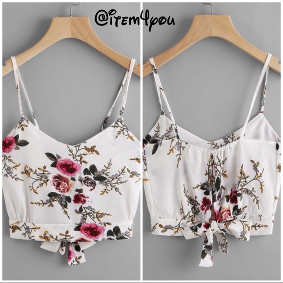 Tops - Floral print split tie back cami top